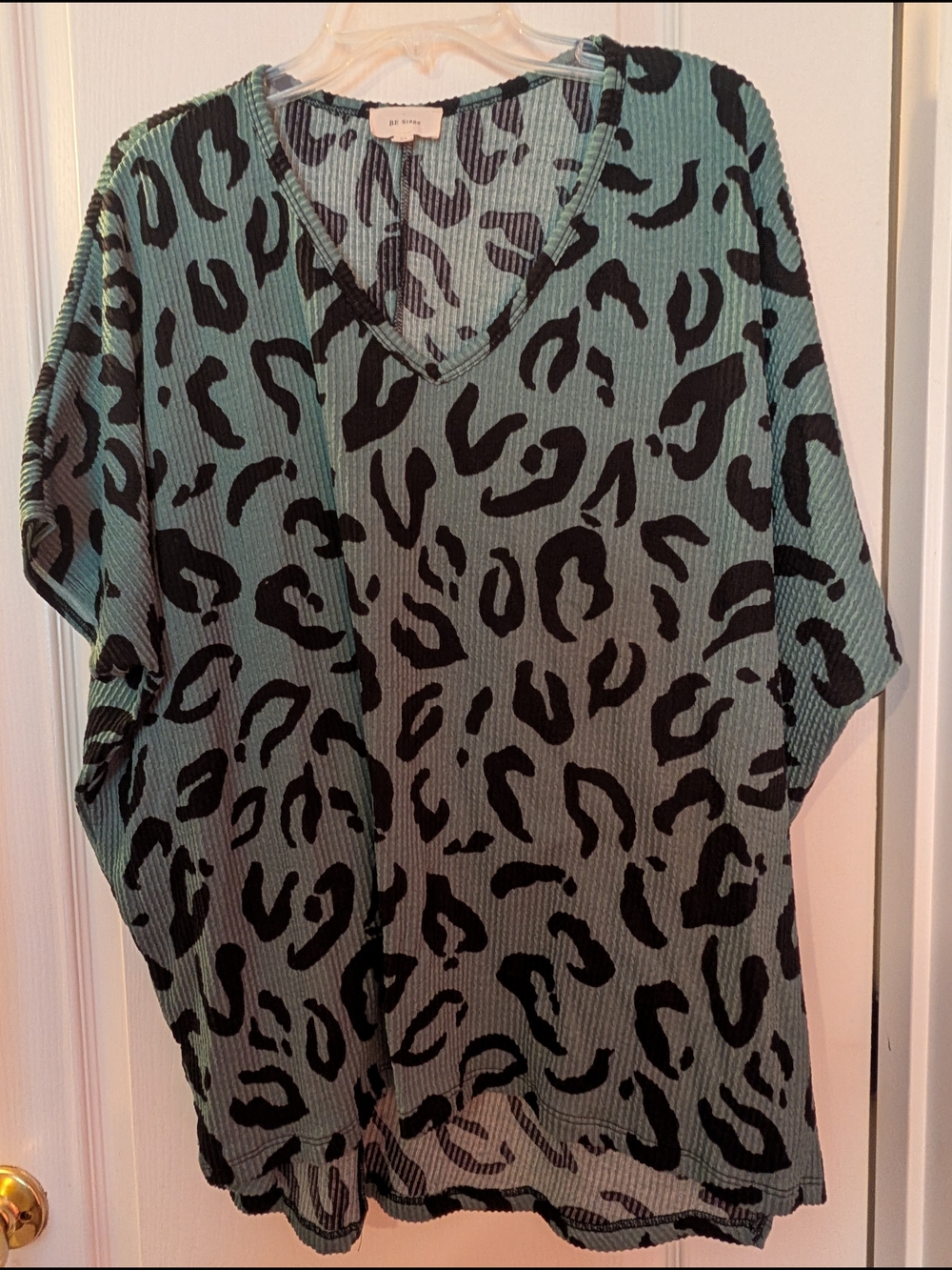 V-Neck Leopard Print Tunic Top in Sage Green